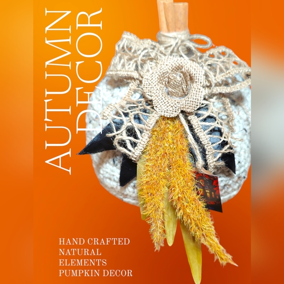 Handmade Crochet Neutral Fall Pumpkin Farmhouse Decor - Picture 1 of 6